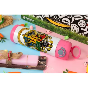 Hogwart's, Easter candle, Childrens hot water bottle, stainless steel, with safety straw, PINK (500ml)