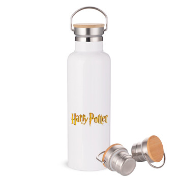 Harry potter movie, Stainless steel White with wooden lid (bamboo), double wall, 750ml