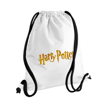 Harry potter movie, Backpack pouch GYMBAG white, with pocket (40x48cm) & thick cords