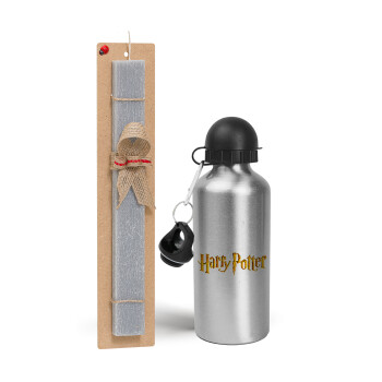 Harry potter movie, Easter Set, metallic silver aluminum water bottle (500ml) & aromatic flat Easter candle (30cm) (GRAY)