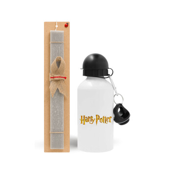 Harry potter movie, Easter Set, metallic aluminum water bottle (500ml) & aromatic flat Easter candle (30cm) (GRAY)
