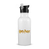 White water bottle with straw, stainless steel 600ml