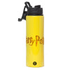Metallic water bottle with safety lid, 850ml aluminum