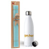 Easter Set, metallic stainless steel water bottle (750ml) & aromatic flat Easter candle (30cm) (TURQUOISE)