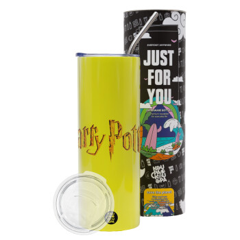 Harry potter movie, Neon Yellow Travel Tumbler, with metal straw (Stainless steel 304 Food grade, BPA free, 600ml)
