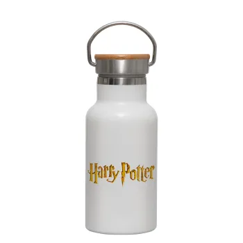 Harry potter movie, Metallic thermos (Stainless steel) White with wooden lid (bamboo), double-walled, 350ml
