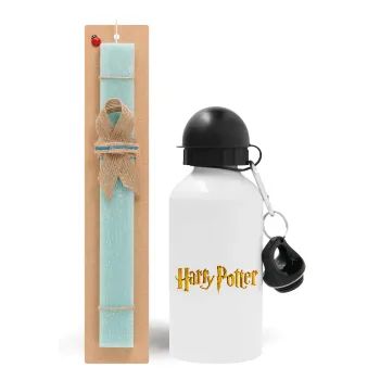 Harry potter movie, Easter Set, metallic aluminum water bottle (500ml) & scented flat candle (30cm) (TURQUOISE)