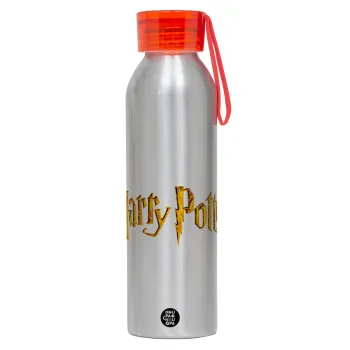 Harry potter movie, Αλουμινένιο Αθλητικό Μπουκάλι 650ml – Ασημί με Κόκκινο Καπάκι και Λουράκι Σιλικόνης