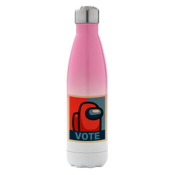 Among US VOTE, Μεταλλικό παγούρι θερμός Ροζ/Λευκό (Stainless steel), διπλού τοιχώματος, 500ml