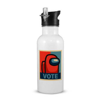 Among US VOTE, Παγούρι νερού Λευκό με καλαμάκι, ανοξείδωτο ατσάλι 600ml