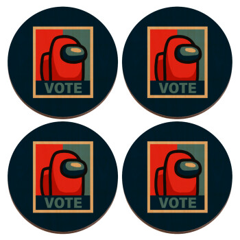 Among US VOTE, ΣΕΤ x4 Σουβέρ ξύλινα στρογγυλά plywood (9cm)