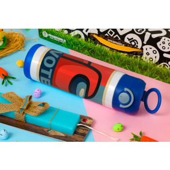 Among US VOTE, Easter candle, Childrens hot water bottle, stainless steel, with safety straw, BLUE (500ml)