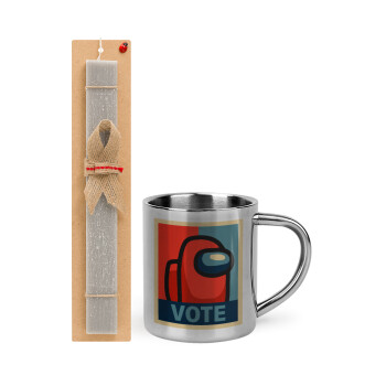Among US VOTE, Easter Set, metallic thermal cup (300ml) & Easter aromatic flat candle (30cm) (GRAY)