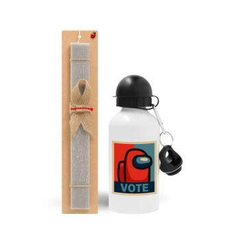 Among US VOTE, Easter Set, metallic aluminum water bottle (500ml) & aromatic flat Easter candle (30cm) (GRAY)