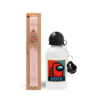Among US VOTE, Easter Set, metallic aluminum bottle (500ml) & aromatic flat Easter candle (30cm) (PINK)