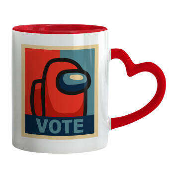 Among US VOTE, Κούπα καρδιά χερούλι κόκκινη, κεραμική, 330ml