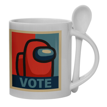 Among US VOTE, Ceramic coffee mug with Spoon, 330ml (1pcs)