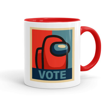 Among US VOTE, Κούπα χρωματιστή κόκκινη, κεραμική, 330ml