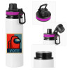 Metallic water bottle with safety lid, 850ml aluminum