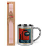 Easter Set, metallic thermal cup (300ml) & aromatic flat Easter candle (30cm) (PINK)