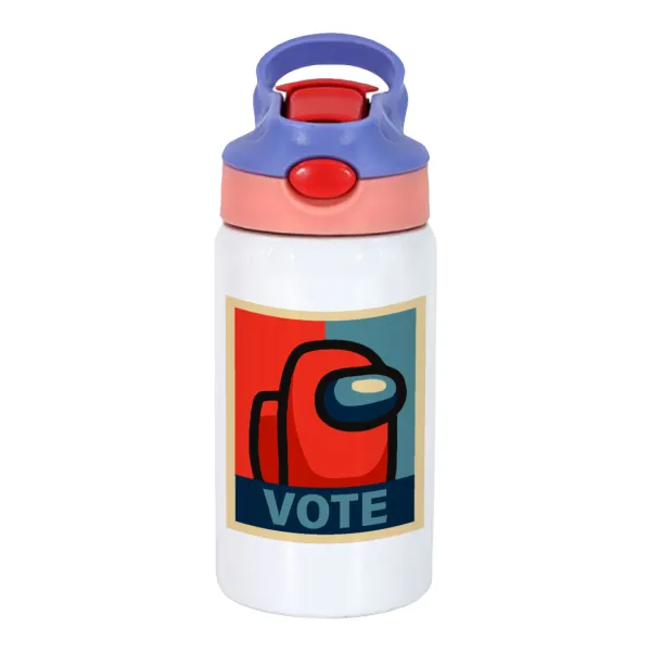 Among US VOTE — Children's hot water bottle, stainless steel, with safety straw, pink/purple (350ml)
