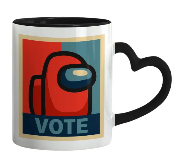 Among US VOTE — Mug heart black handle, ceramic, 330ml