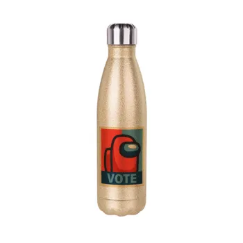Among US VOTE, Μεταλλικό παγούρι θερμός Glitter χρυσό (Stainless steel), διπλού τοιχώματος, 500ml