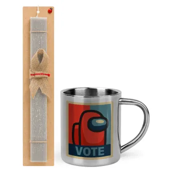 Among US VOTE, Easter Set, metallic thermal cup (300ml) & Easter aromatic flat candle (30cm) (GRAY)