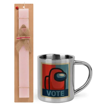 Among US VOTE, Easter Set, metallic thermal cup (300ml) & aromatic flat Easter candle (30cm) (PINK)