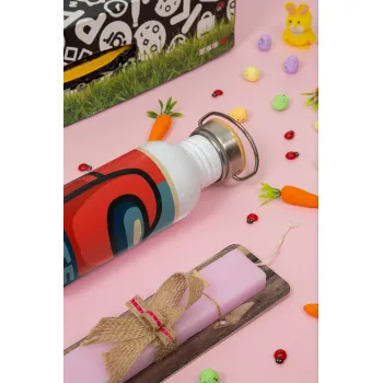 Among US VOTE, Easter Set, SS Metallic water bottle (620ml, stainless steel) & scented flat Easter candle (30cm) (PINK)