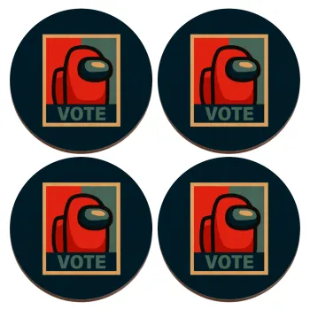 Among US VOTE, ΣΕΤ x4 Σουβέρ ξύλινα στρογγυλά plywood (9cm)