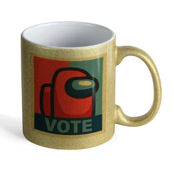 Among US VOTE, Κούπα Χρυσή Glitter που γυαλίζει, κεραμική, 330ml