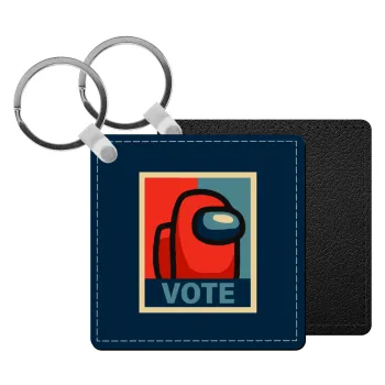 Among US VOTE, Μπρελόκ Δερματίνη, τετράγωνο ΜΑΥΡΟ (5x5cm)