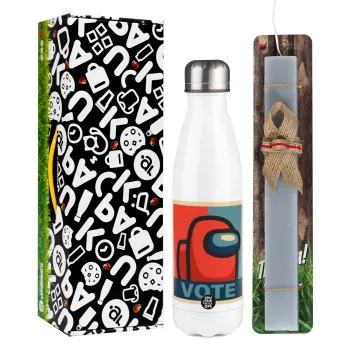 Among US VOTE, Easter candle, metallic white thermos bottle (500ml) & aromatic flat candle (30cm) (GRAY)