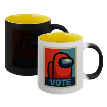 Among US VOTE, Κούπα Μαγική εσωτερικό κίτρινη, κεραμική 330ml που αλλάζει χρώμα με το ζεστό ρόφημα