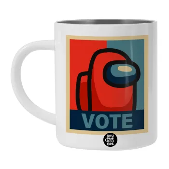 Among US VOTE, Λευκή Ανοξείδωτη Μεταλλική Κούπα 450ml - Διπλού Τοιχώματος 