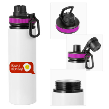 Have a nice day Emoji, Metallic water bottle with safety lid, 850ml aluminum