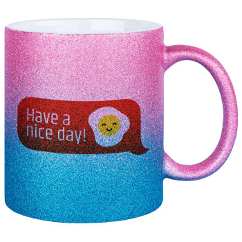 Have a nice day Emoji, Κούπα Χρυσή/Μπλε Glitter, κεραμική, 330ml