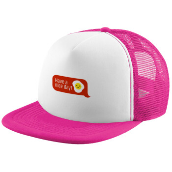Have a nice day Emoji, Καπέλο Ενηλίκων Soft Trucker με Δίχτυ Pink/White (POLYESTER, ΕΝΗΛΙΚΩΝ, UNISEX, ONE SIZE)