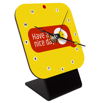 Have a nice day Emoji, Επιτραπέζιο ρολόι ξύλινο με δείκτες (10cm)
