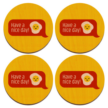 Have a nice day Emoji, ΣΕΤ x4 Σουβέρ ξύλινα στρογγυλά plywood (9cm)