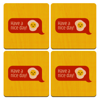 Have a nice day Emoji, ΣΕΤ x4 Σουβέρ ξύλινα τετράγωνα plywood (9cm)