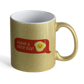 Have a nice day Emoji, Κούπα Χρυσή Glitter που γυαλίζει, κεραμική, 330ml