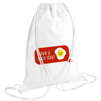 Have a nice day Emoji, Τσάντα πλάτης πουγκί GYMBAG λευκή (28x40cm)