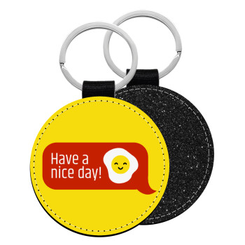 Have a nice day Emoji, Μπρελόκ Δερματίνη, στρογγυλό ΜΑΥΡΟ (5cm)