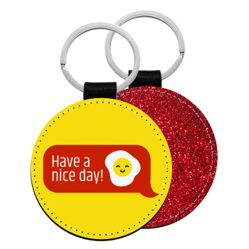 Have a nice day Emoji, Μπρελόκ Δερματίνη, στρογγυλό ΚΟΚΚΙΝΟ (5cm)