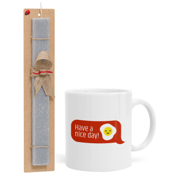 Have a nice day Emoji, Easter Set, Ceramic Cup (330ml) & Easter aromatic flat candle (30cm) (GRAY)