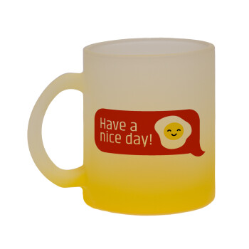 Have a nice day Emoji, Κούπα γυάλινη δίχρωμη με βάση το κίτρινο ματ, 330ml