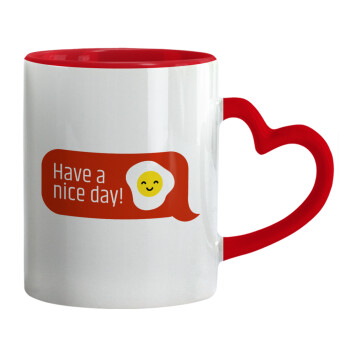 Have a nice day Emoji, Κούπα καρδιά χερούλι κόκκινη, κεραμική, 330ml