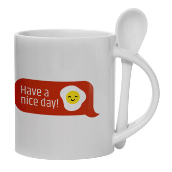 Have a nice day Emoji, Ceramic coffee mug with Spoon, 330ml (1pcs)